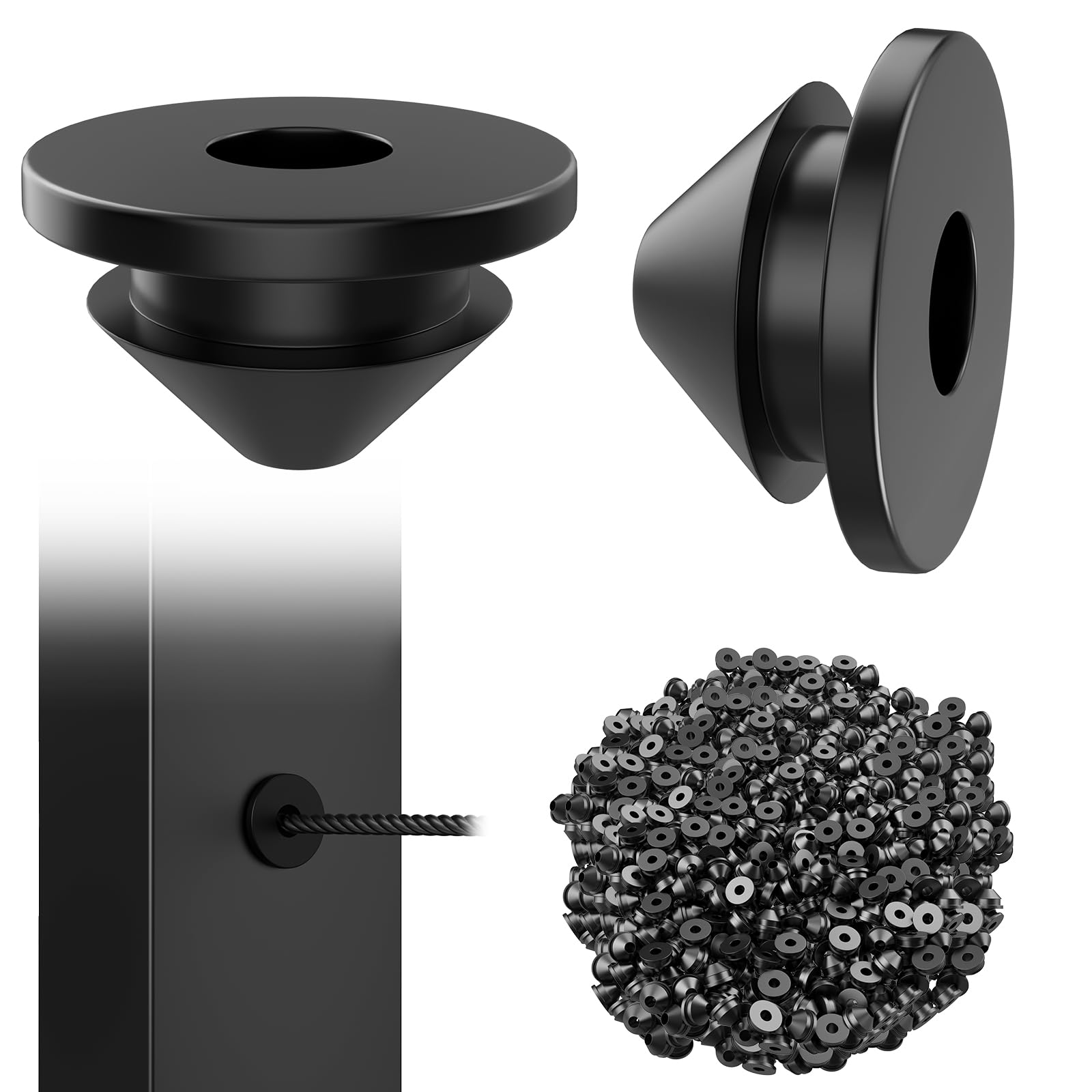 BLIKA 200 Pack Cable Railing Rubber Grommets for 1/8" 5/32" 3/16" Cables for Metal Cable Railing Posts, 1/8" Cable Railing Grommet, Cable Railing