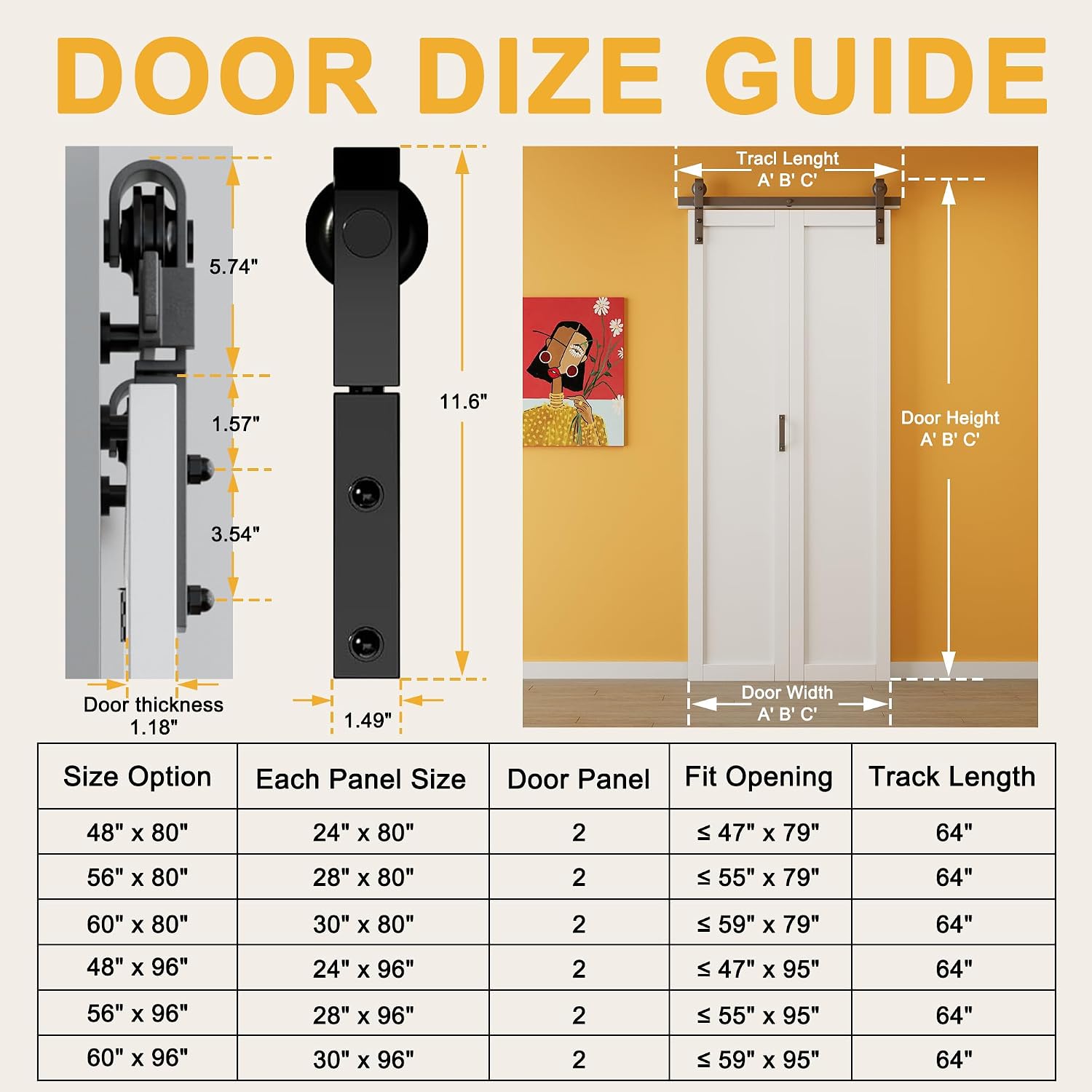 Paintable Bifold Barn Door, 3 Panels Barn Door Bifold Closet Doors with Hardware Kit Included, Water-Resistant Pre-Assembled MDF Panels, Smooth Sliding Easy Install, 48"x96"