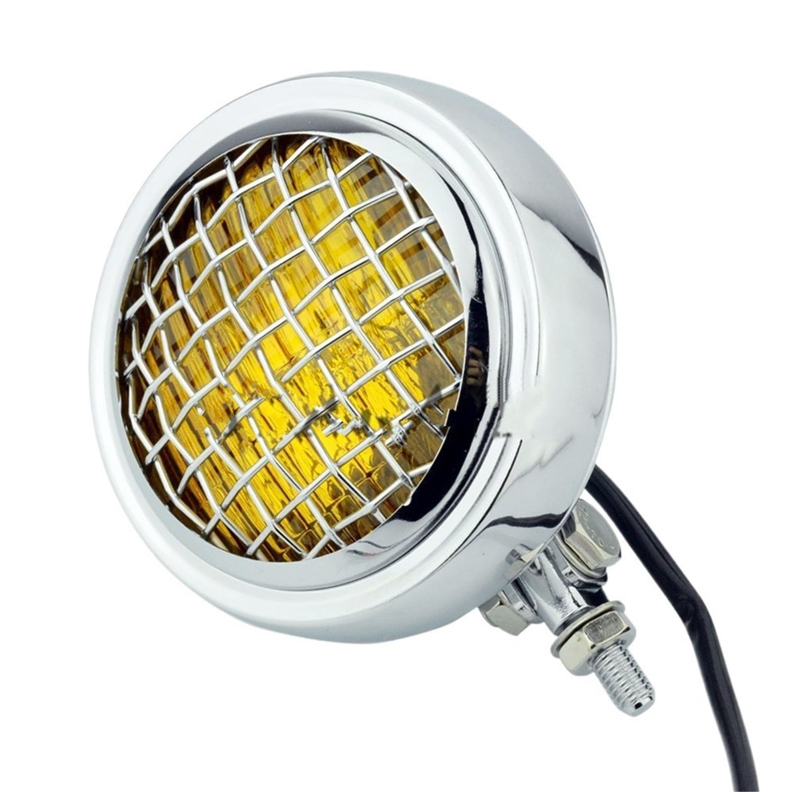 Światło Do Jazdy Pasuje do Harley Chopper 4.5 "reflektor uszczelniona lampa żarówka motocykl Cafe Racer lampa czołowa z osłoną grilla Dirt Bike Reflektor(Chrome Amber)