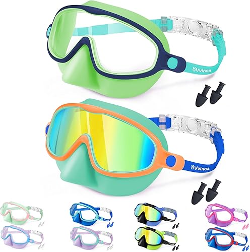 Miniatura 15 de Vvinca Swim Goggles with Nose Cover, 2 Pack Wide View Diving Mask Anti-Fog UV No Leak Toddlers Swimming Goggles for Kids 3-15 04-negro azul y negro