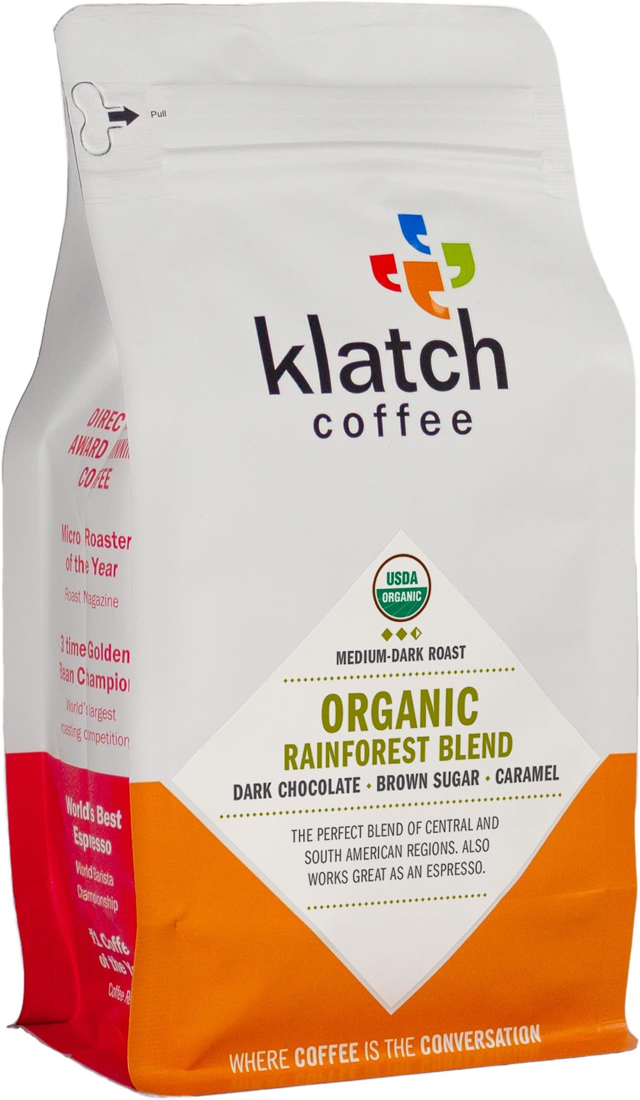 Klatch Coffee Organic Rainforest Blend Medium-Dark Roast, 310 Grams, Whole Bean
