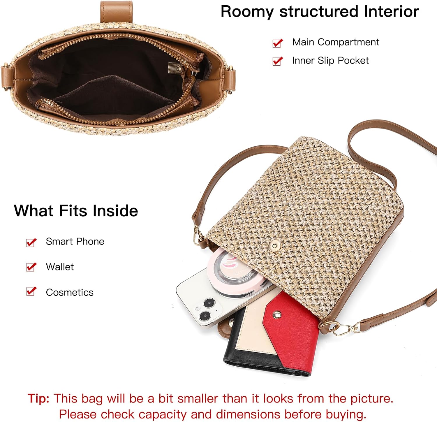 Small Straw Crossbody Bag for Women Woven Summer Shoulder Phone Purse Beach Handbag for Vacation - Image 3