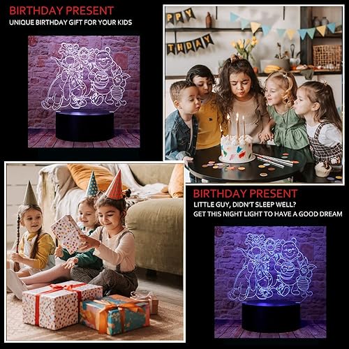 Miniatura 2 de Familia Winnie Pooh Bear Eeyore Tigger Piglet Roo Rabbit Robin Eeyore Friends Figura de anime 3D LED Decoración de dormitorio Lámpara de mesa para