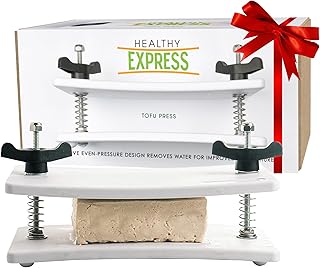 Extra Firm Tofu Press by Healthy Express - Premium Curved Plates for Superior Pressing Results on Firm and Extra Firm Tofu. Healthy Eating is Now Easier. (2-Post/2-Spring)