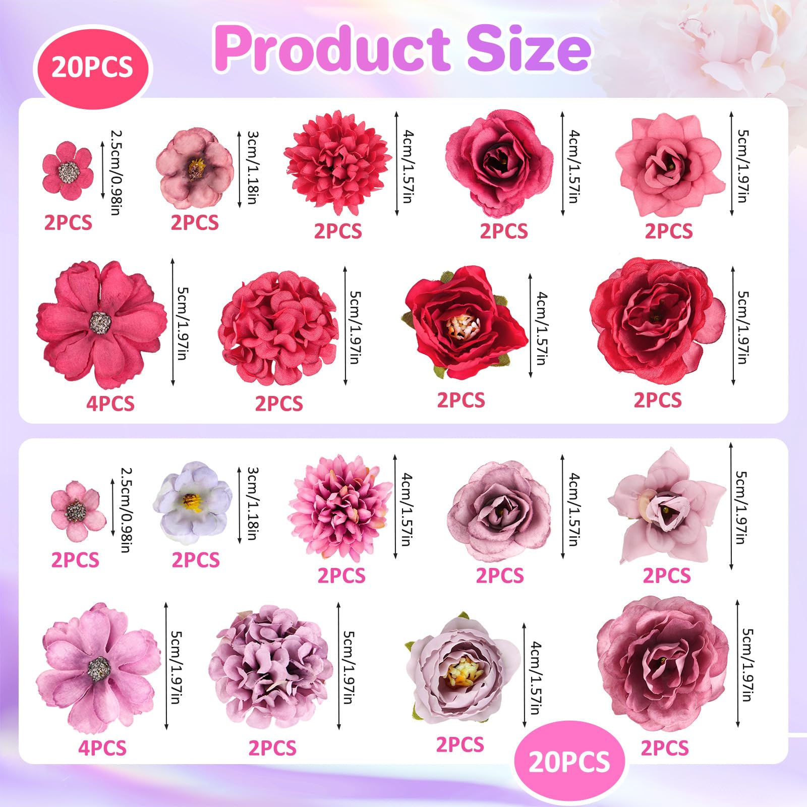 Zhufubao Lot De 30 Fleurs Artificielles Pour Travaux Manuels, 5 Couleurs, Fleurs En Tissu, 4 à 8 Cm, Mini Fleurs Décoratives, Fleurs Artificielles, Décoration Pour Bricolage, Scrapbooking, Mariage