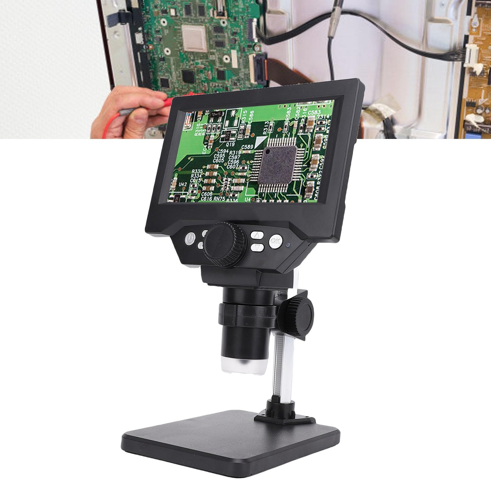 Microscopio Digital 5.5in 1000X, Ampliador de Monedas 12MP con