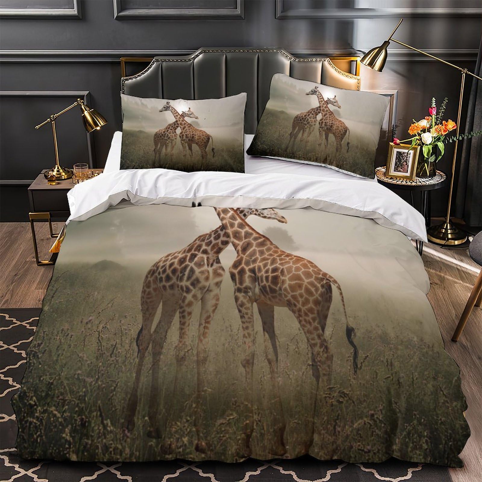 Parure de lit couple de girafes 220x240cm avec housse zippée douce