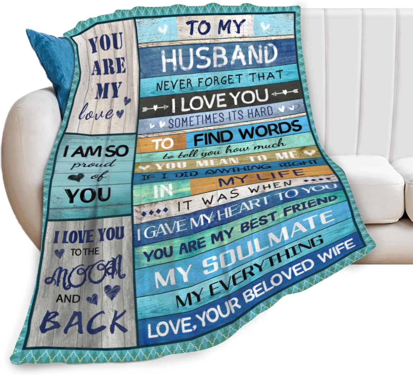 to My Husband Blankets from Wife, Anniversary Valentines Gifts for Husband Soft Cozy Flannel Throw Blanket Birthday Gifts for Men Couch Bed Sofa 60"x50"