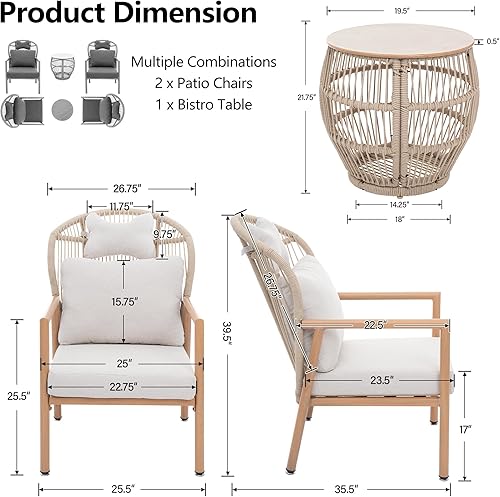 Miniatura 2 de DAYRUS - Juego de 2 sillas modernas para sala de estar, sillas decorativas con mesa auxiliar, cómodos brazos con cojines, silla de lectura de ratán