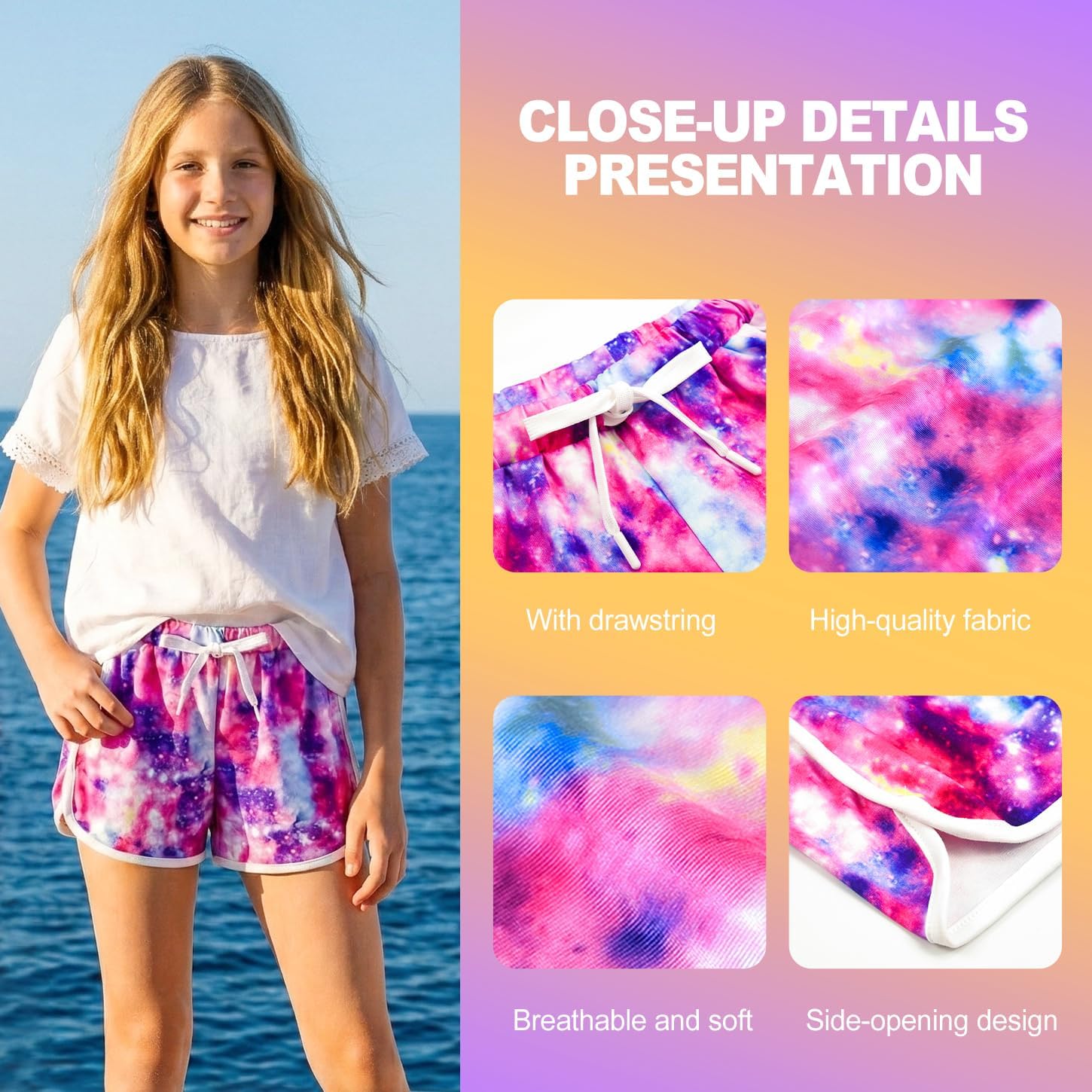 3 Pack Girls Dolphin Shorts with Drawstring Waist Lightweight Active Summer Shorts Multiple Styles 5 to 14 Years