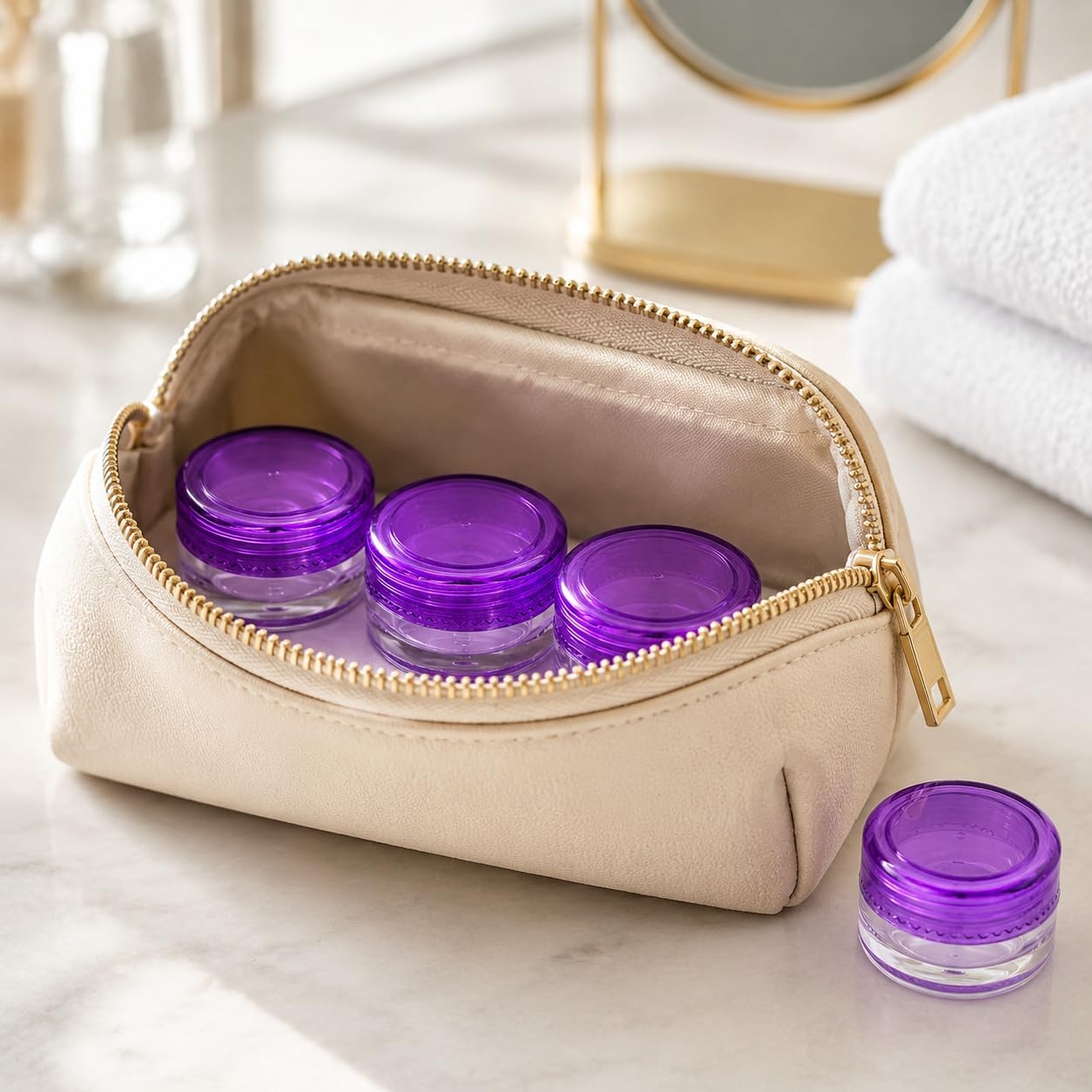 SKYPIA 3g Cosmetic Sample Containers with Screw-On Lids, Clear Reusable Plastic Sample Jars for Creams, Lotions, Lip Balm, Makeup, Ointments & DIY Products, Empty Travel Containers, 5 Pack (Purple) image 4