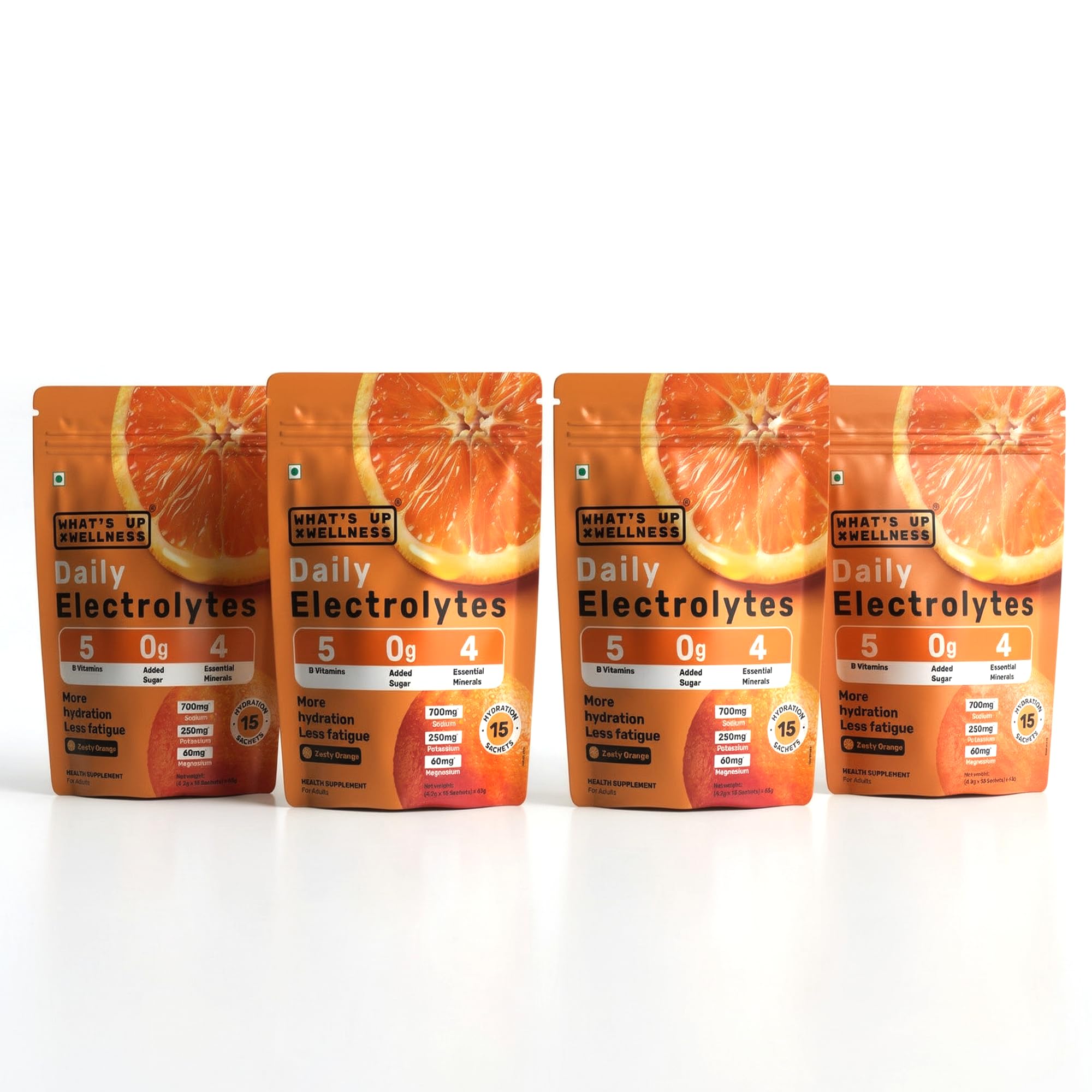 What's Up Wellness Daily Electrolytes Powder - Zesty Orange Flavour | Zero Added Sugar | Instant Hydration - Sodium, Potassium, Magnesium & Zinc | Vegan | 15 Sachets — Amazon image 12