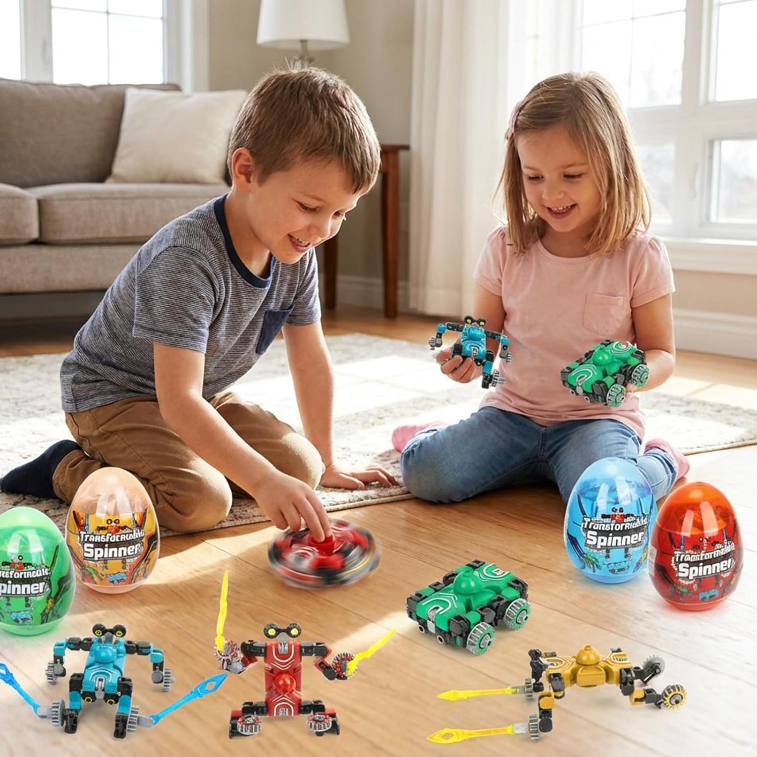 4 Pack Jumbo Easter Eggs Filled with Transformable Fidget Toys for Kids Boys Girls Easter Basket Stuffers Party Favors Gifts