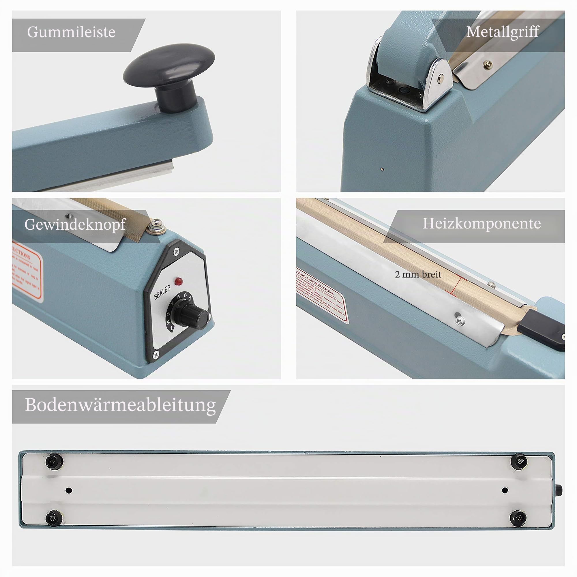 Hanchen Heißsiegelmaschine 200mm (7,8 Zoll) Impuls Schweißgerät Tragbare Folienschweißgerät Handdruckende Verpackungsgerät für PP/PE/PVC/Mylar/Kraft Papier