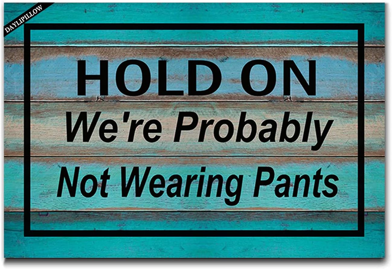 Front Door Mat Welcome Mat Hold On We're Probably Not Wearing Pants Funny Doormat Outdoor Rug