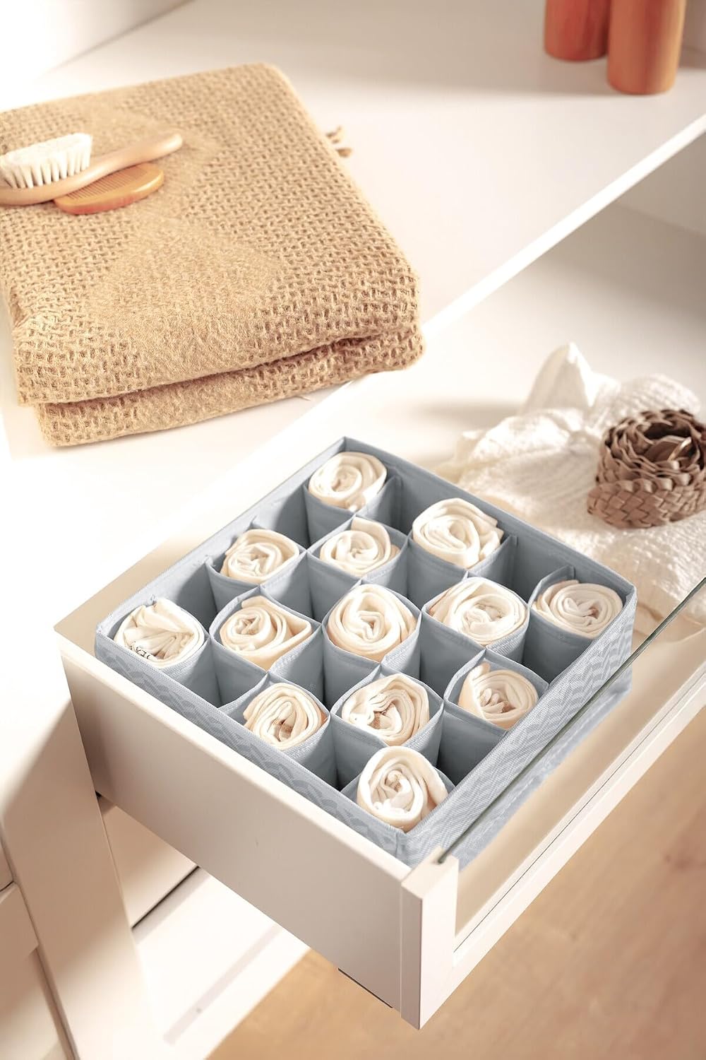 25 Compartment Drawer Organizer Box Gray Fabric for Socks, Underwear, Foldable, Beden - Seagull Gray