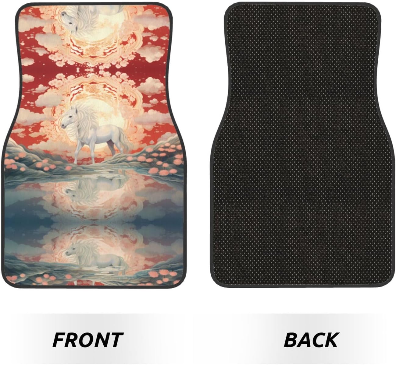 Majestic white horse Patterned car mats 4-piece set | For cars/SUVs/trucks | Firm fit without displacement