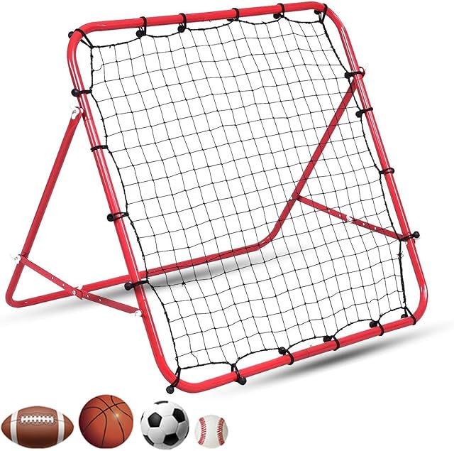 Hibtn Football Training Net Rebounder Net Soccer Kickback Target Goal Pro for Children Kids Play Teaching Ball Portable Adjustable Net Door Red