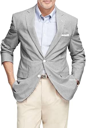 Mens Sage Green Seersucker Blazer – Lightweight Striped Summer Sport Coat Casual Smart Formal Jacket