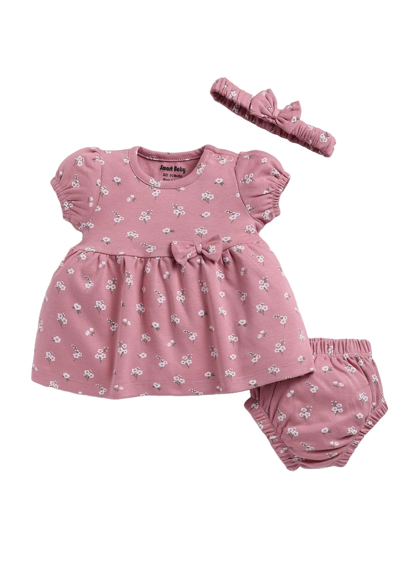 smart baby Baby Girl Dress with Bloomer and Head Band | Interlock Cotton | Soft, Lightweight & Comfortable Outfit for 0-12 Months | Daily & Occasional Wear-picture-49