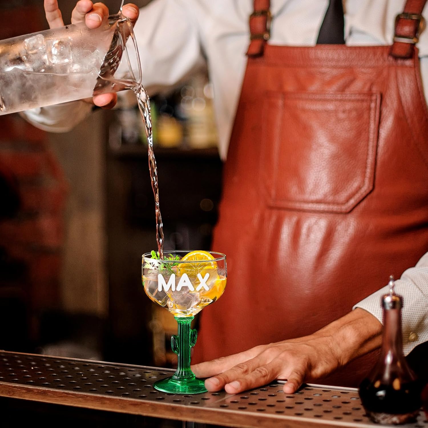 Honeydak 4 Set Cactus Margarita Glasses with Letters Stickers Christmas Party Gift 16 oz Green Stemmed Cocktail Glasses Goblet Reusable Drinkware for DIY Name Plant Outdoor Camping Party Decor - Image 3