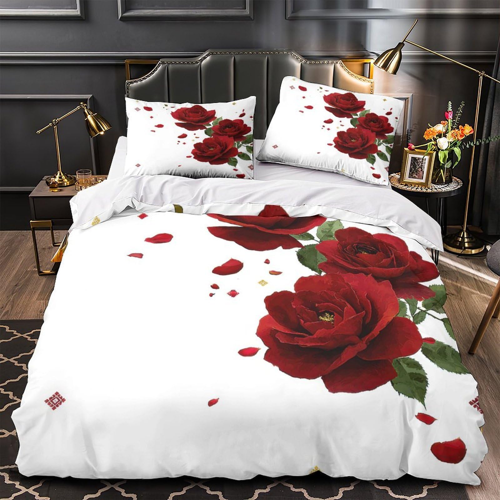 Roses Rouges Housse de Couette fermeture éclair résistante parure de lit