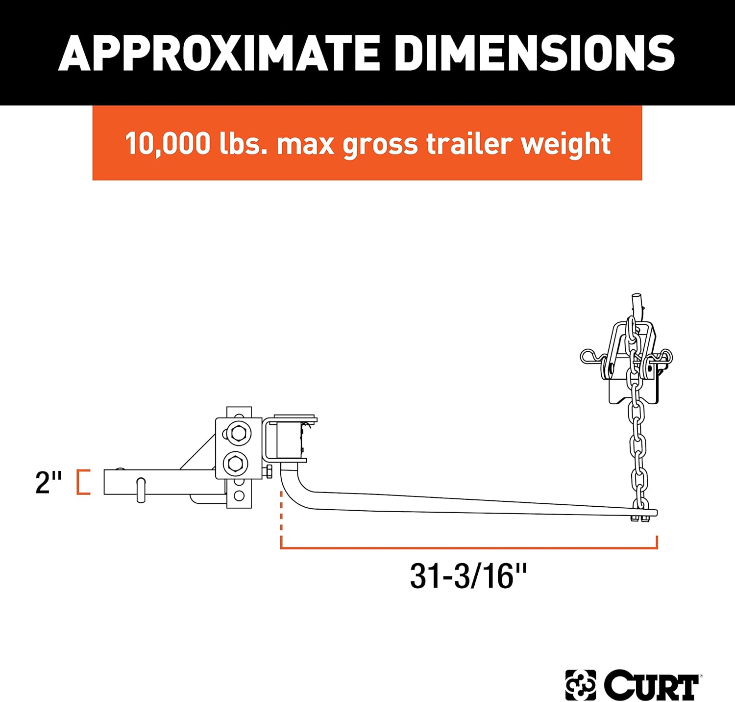CURT 17052 Round Bar Weight Distribution Hitch with Integrated Lubrication, Up to 10K, 2-Inch Shank 10k lbs Capacity