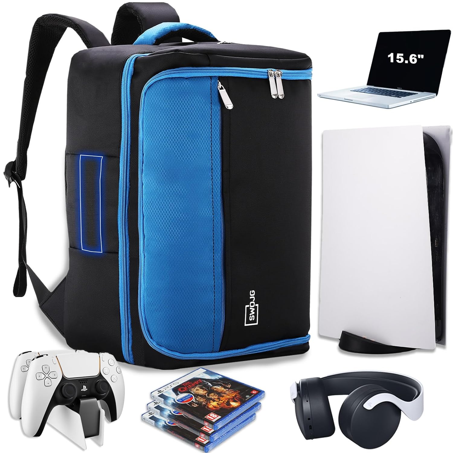 Travel Backpack for PS5/PS5 Pro/PS5 Slim, Carrying Case Bag for 15.6 Laptop, Playstation 5 Controllers, Game Discs and More Gaming Accessories