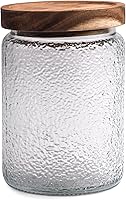Vista 1 de TOSSOW - Tarro de almacenamiento de vidrio vintage, recipientes de alimentos de 24 onzas con tapa de madera, 1 recipiente de textura martillada
