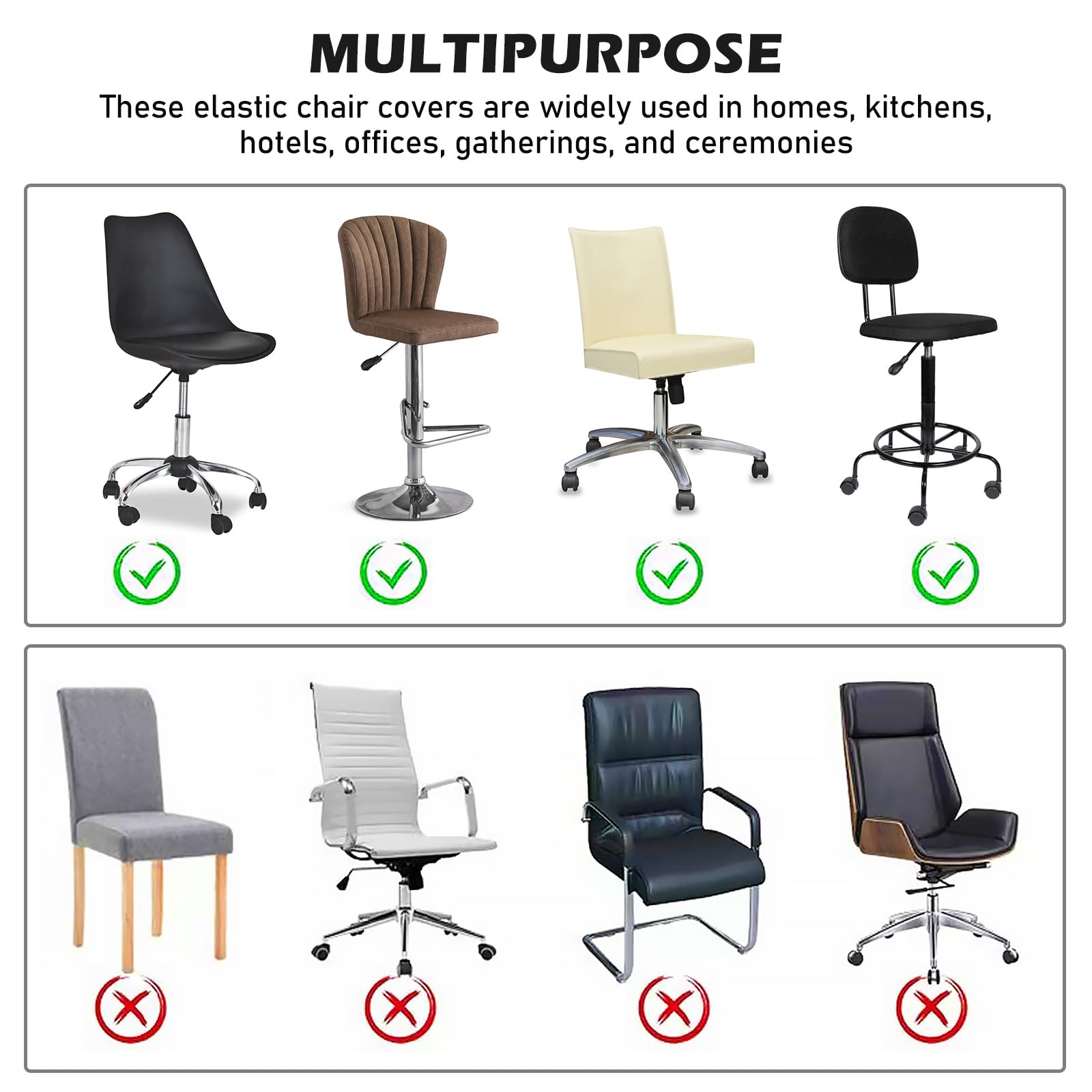 Lot De 4 Housses De Tabouret De Bar Extensibles BORDEAG - Protection Chaise Salle à Manger Noires