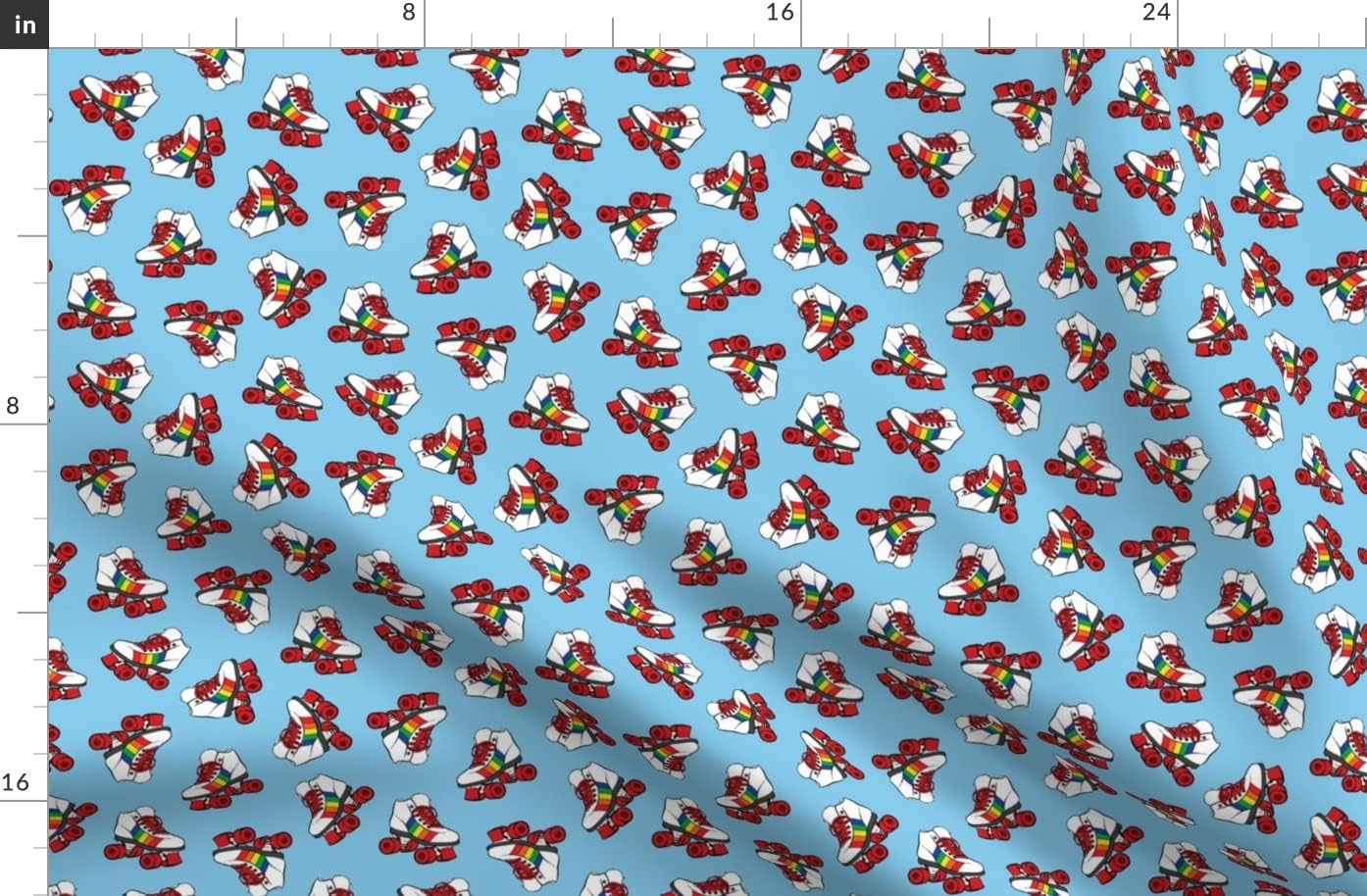 Spoonflower Fabric - Small Scale Roller Skates Rainbow Blue Retro Skate Little Arrow Red Printed on Organic Cotton Sateen Fabric by The Yard - Sewing Quilting Apparel Home Decor
