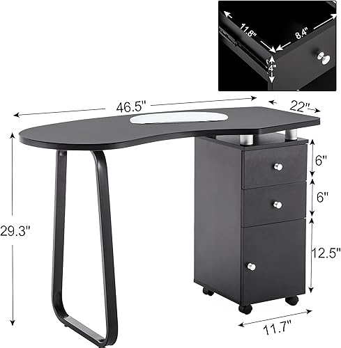 Miniatura 2 de BarberPub Manicura Nail Table Spa Salón de belleza Estación profesional Nail Desk 0422 (negro)