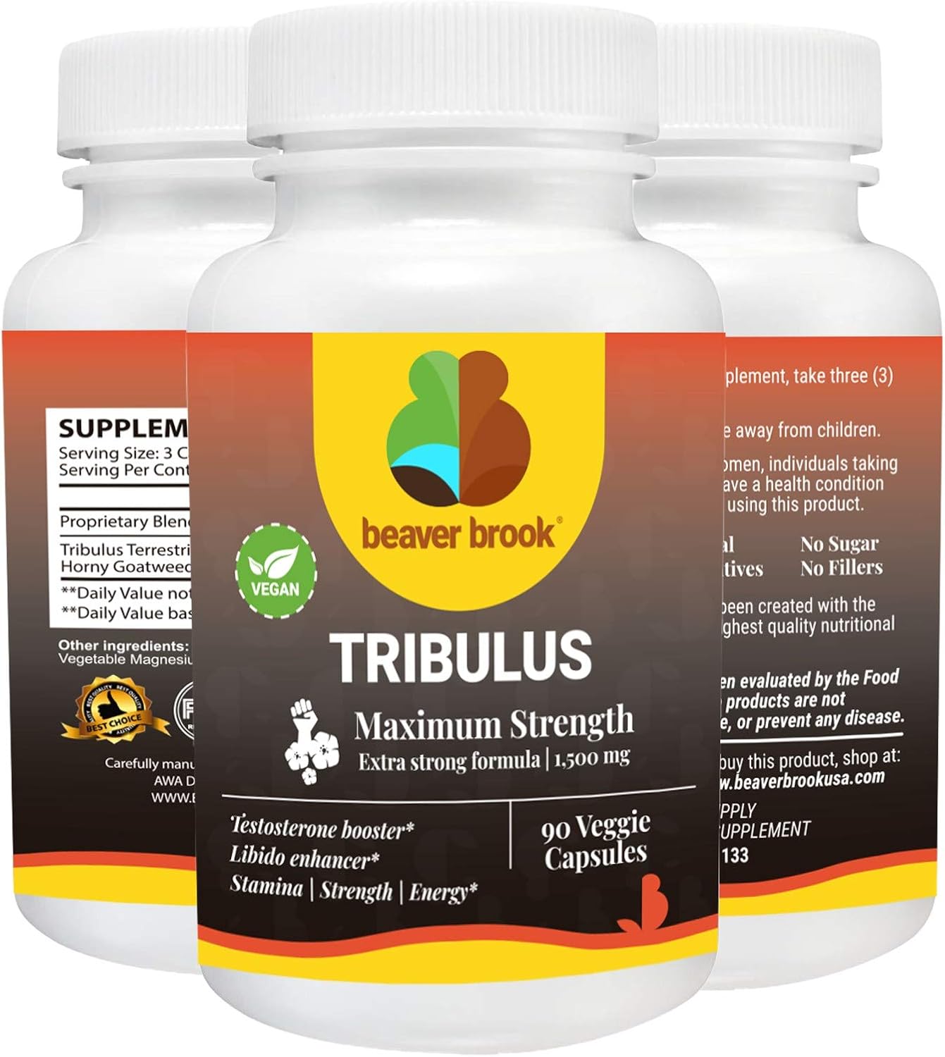 Beaver Brook High Potency Testosterone Tribulus Terrestris and Tongka Ali Extract, Non-GMO, Gluten Free - 90 Capsules : Health & Household