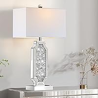 Vista 6 de Hamucd 3-Way Dimmable Touch Diamond Crushed Mirrored Bedside Table Lamps Set of 2 for Living Room with USB A+C Ports,Tall Silver Modern Bling