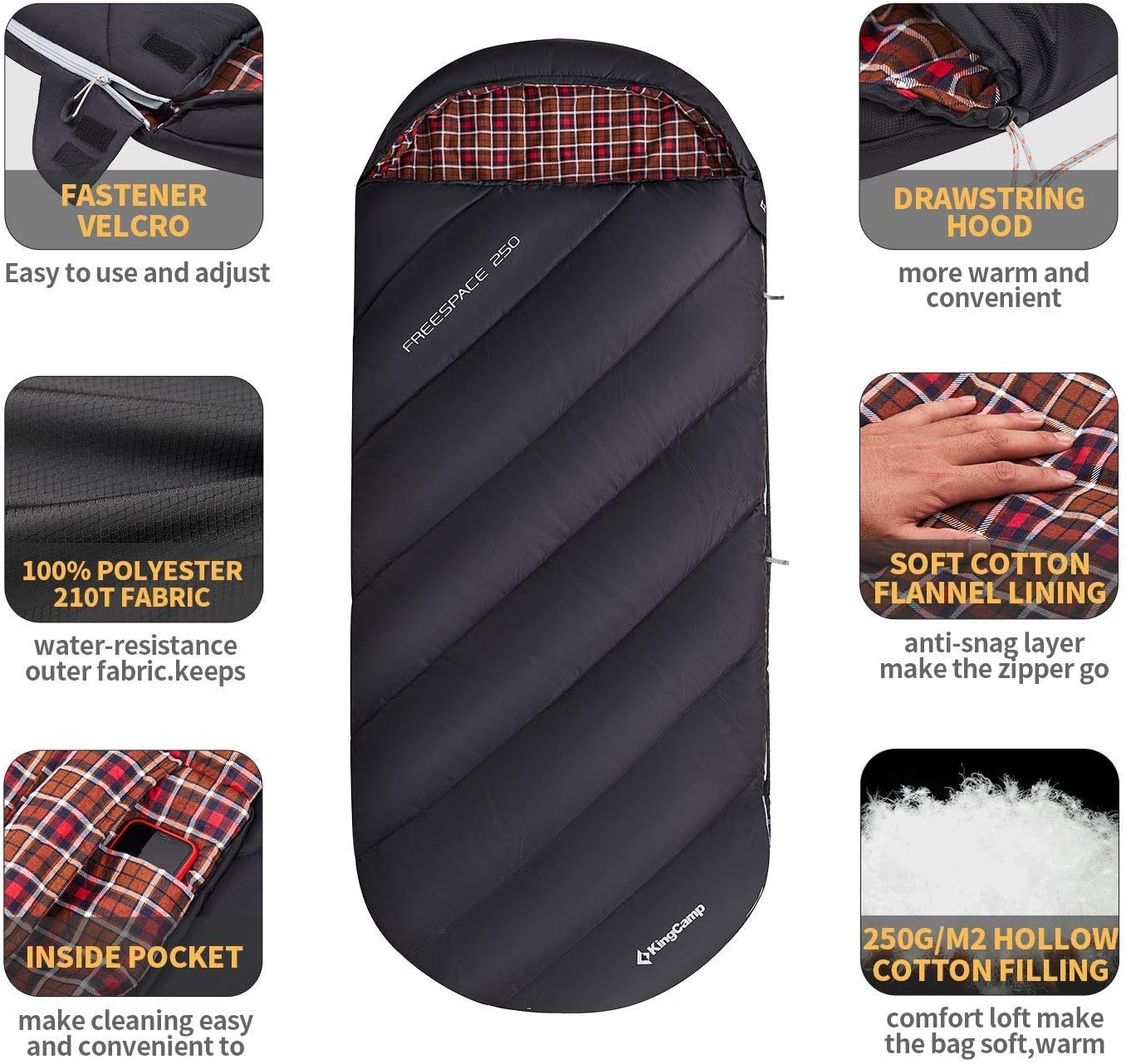 KingCamp Big and Tall Sleeping Bag Camping + 3D Sides Self-Inflating Camping Sleeping Pad : Sports & Outdoors