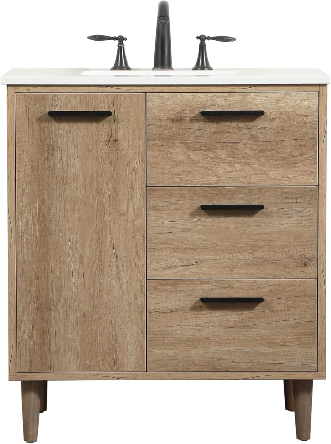 30 Single Bathroom Vanity, with Engineered Marble Top Soft-Close, Natural Oak