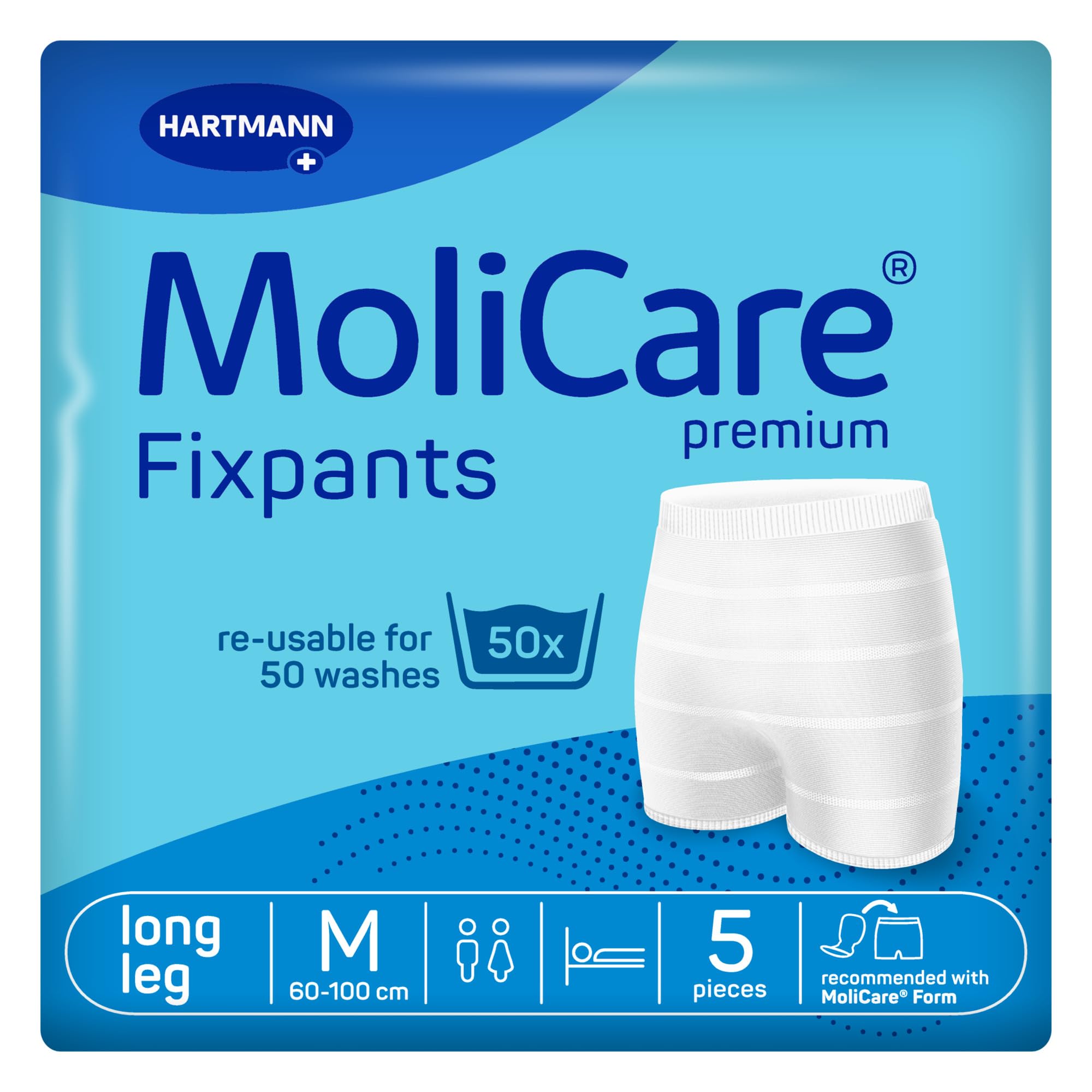 MoliCare Premium Fixpants, Washable Fixations Pants, Worn with Large Incontinence Pads, Long Leg, Size M, Pack of 5