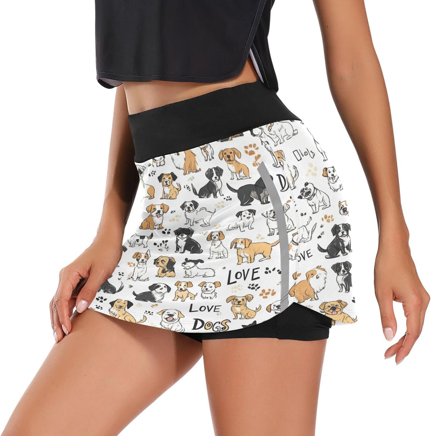 Plaaee Athletic Tennis Golf Skorts Skirts Dogs Prints Women Workout Sports Skirts S