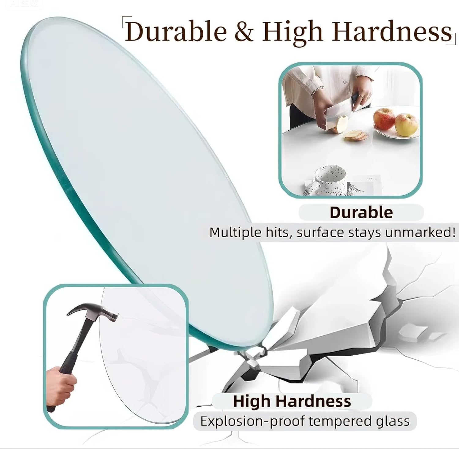 32 Inch Round Transparent Tempered Glass Table Top, Clear Table Surface Protector, Safe 2/5" Thick-Beveled Polished Edge, Replacement Glass Top for Home, Office, Patio, Outdoor/Indoor