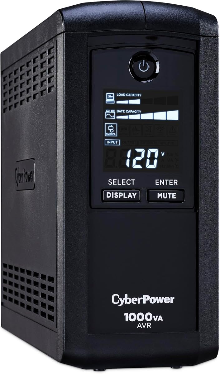 CyberPower CP1000AVRLCD Intelligent LCD UPS Battery Backup | Surge Protector, 1000VA/600W, 9 Outlets, AVR, Mini-Tower