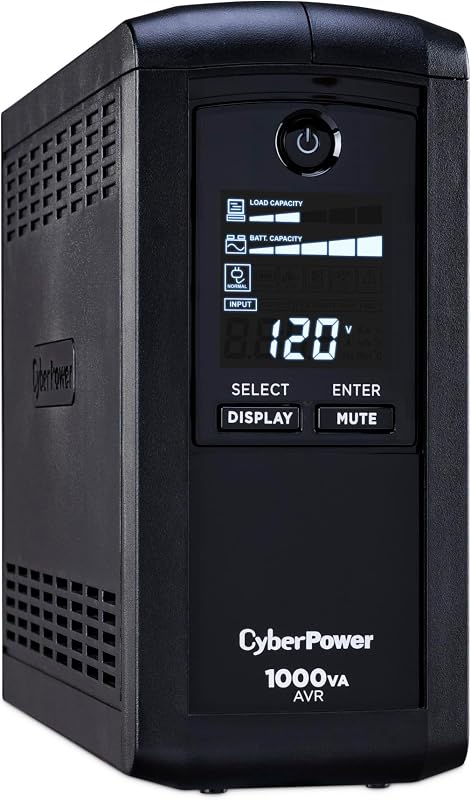 CyberPower CP1000AVRLCD Intelligent LCD UPS Battery Backup | Surge Protector, 1000VA/600W, 9 Outlets, AVR, Mini-Tower