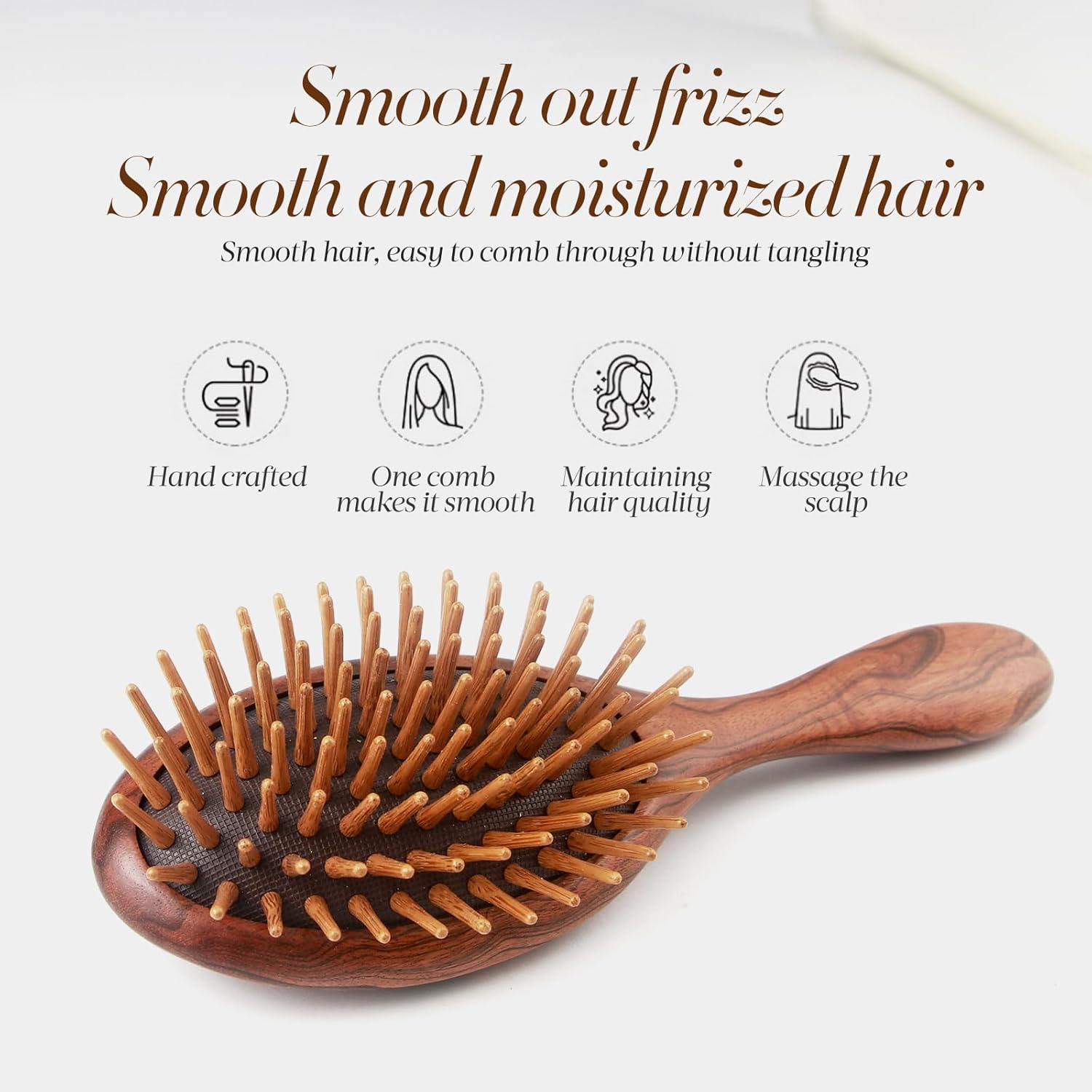 Natural Wooden Hair Brush, Sandalwood Air Cushion Combs for Scalp Massage Anti-static, No Hair Tangle Oval - Image 4