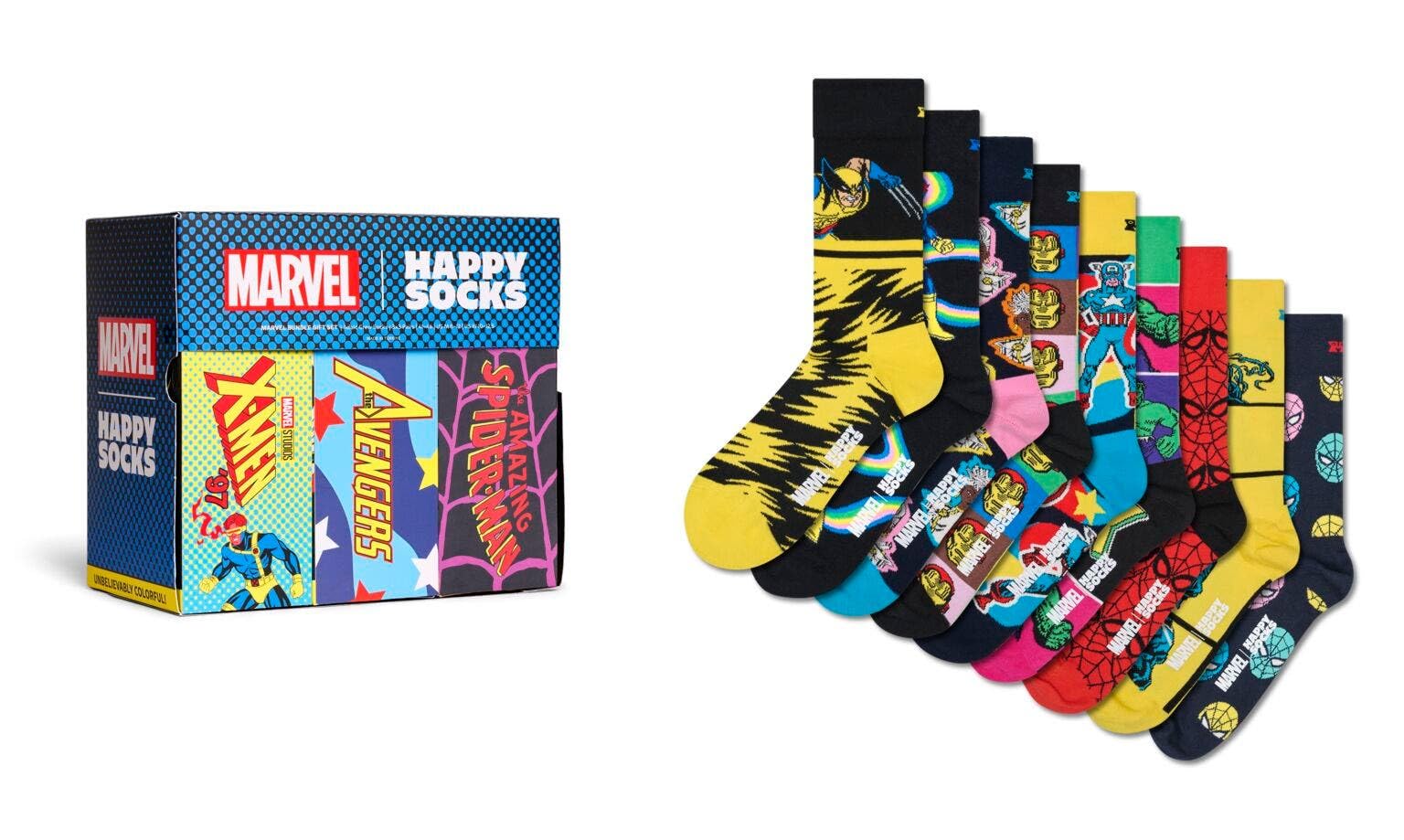 Happy Socks MARVEL™ Zestaw upominkowy dla kolekcjonerów 9 skarpet bawełnianych unisex, czarne, rozmiar 41-46