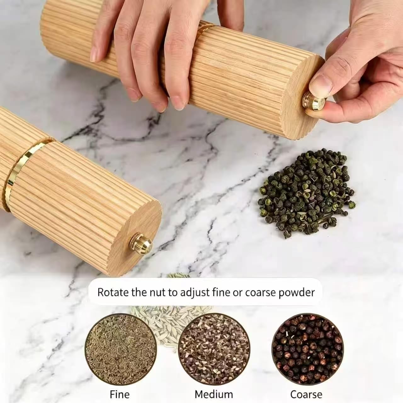 Wood Salt And Pepper Grinder Set, Manual Adjustable Grinders With Matching Wooden Tray, Refillable Salt & Pepper Mill Set, Gift For Kitchen And Dining (A)