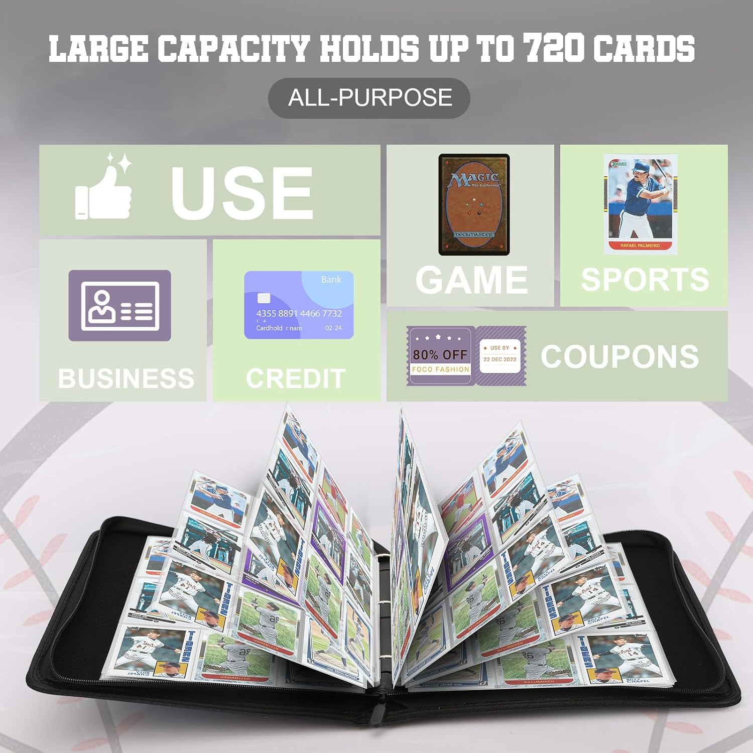Trading Card Binder with Sleeves 9 Pocket Premium 720 Double Sided Pocket PU Card Collection Binder, Collectible Albums Card Folder for MTG, TCG, Sports Cards
