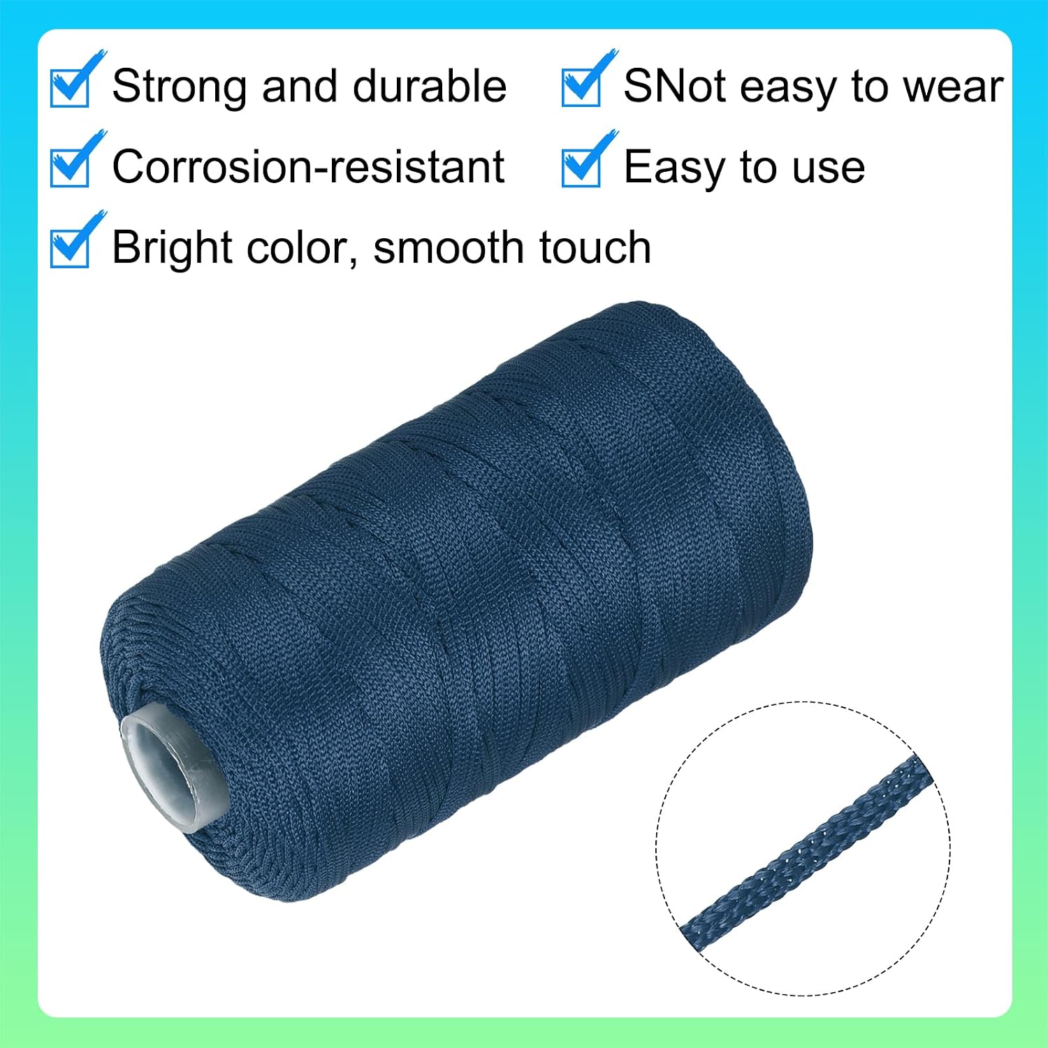 MECCANIXITY Nylon String Cord 1.9mm x 218 Yards Macrame Rope Braided Thread Twine String Smooth Beading Cord for Jewelry Making Supplies, DIY Craft, Dark Blue