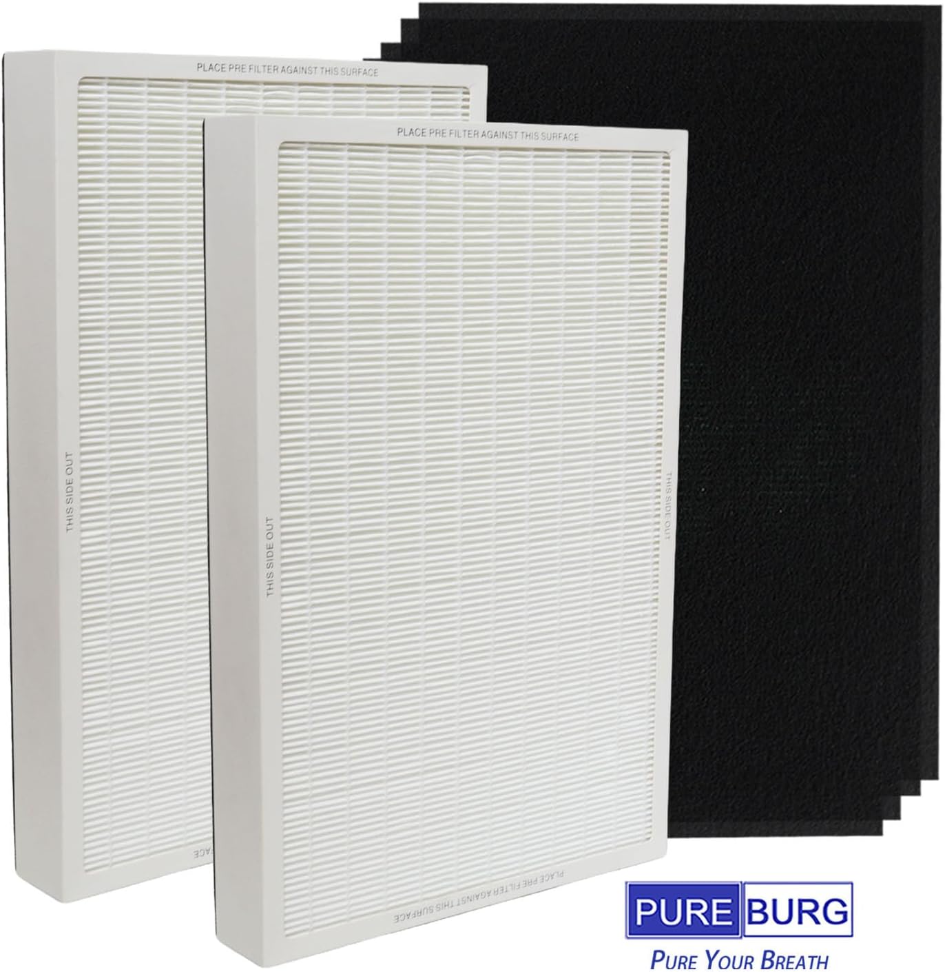 PUREBURG Replacement Filter Set Compatible with Vornado AQS25 & AQS35 Air Purifier Part MD1-0004 & MD1-0005,2-Pack H13 True HEPA Activated Carbon Pre-Filters Air Clean