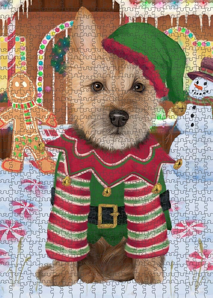 Christmas Gingerbread Elf Australian Terrier Dog Jigsaw Puzzle for Adults - Animal Printed Interlocking Puzzle Game Artwork - Gift for Dog Lover's - 1000 Pcs 29.5"x19.7"