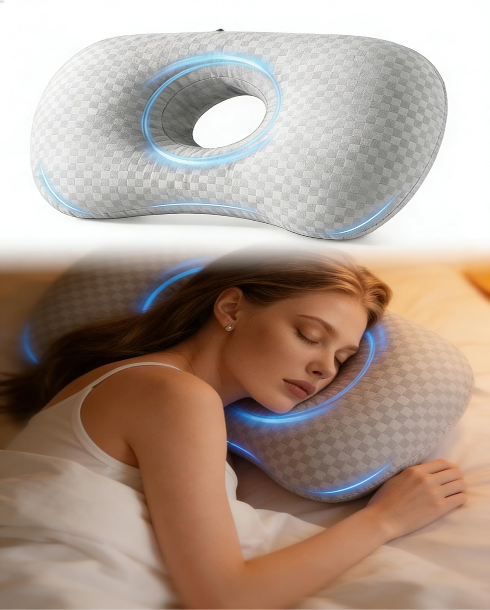 Ear Piercing Pillow, Perforated Ear Pillows with Ear Hole,Ear Piercing Pillow Ear Guard Inflammation Pressure Sores Pain Relief Washable and Adjustable Sleeping Pillow for CNH Side Sleepers (Gray)