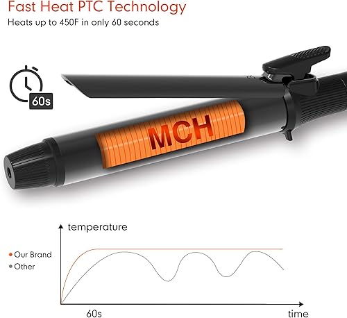 Miniatura 4 de Rizador de 1 14 pulgadas con barril de cerámica de turmalina recortada, rizador de pelo profesional de 1.25 pulgadas de hasta 450 F de doble voltaje